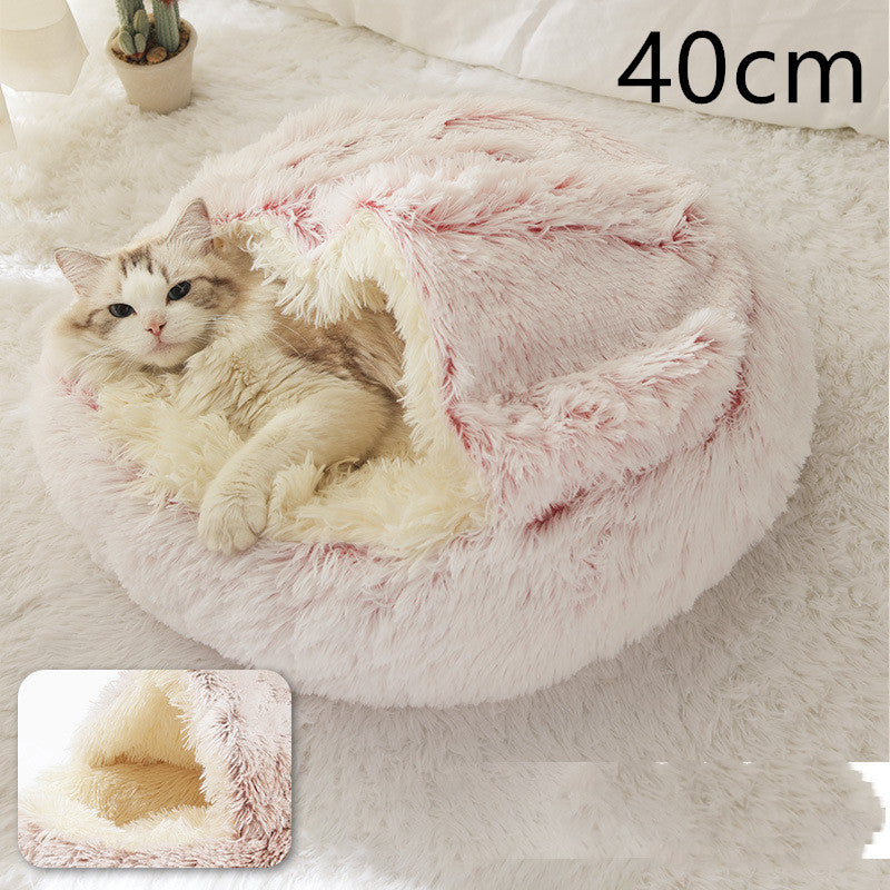 2 In 1 Dog And Cat Bed Pet Winter Bed Round Plush Warm Bed House Soft Long Plush Pets Bed